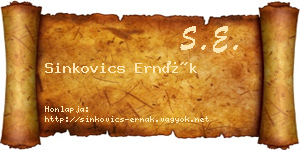 Sinkovics Ernák névjegykártya